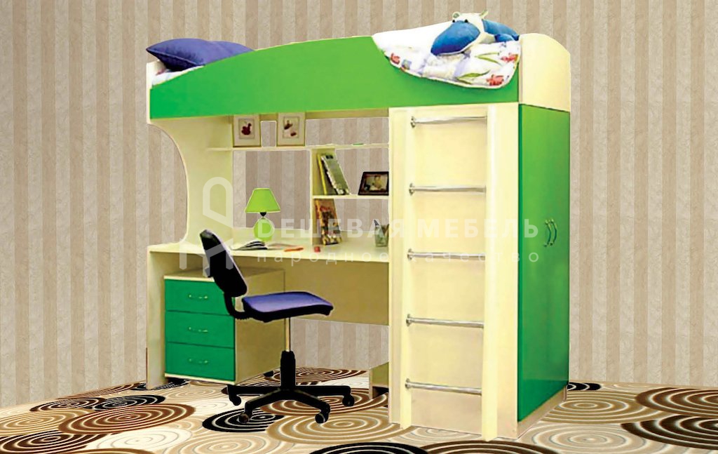 Детская кровать "Антошка арт.1" с рабочим столом и шкафом